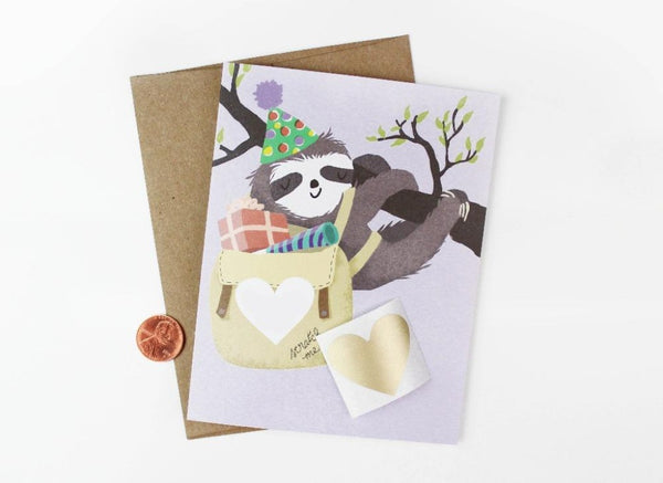 Birthday sloth with presents scratch-off card