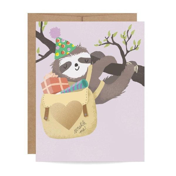 Birthday sloth with presents scratch-off card