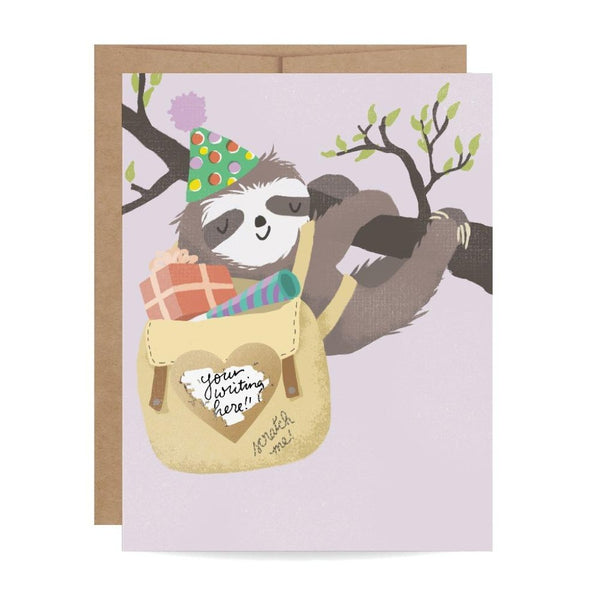 Birthday sloth with presents scratch-off card