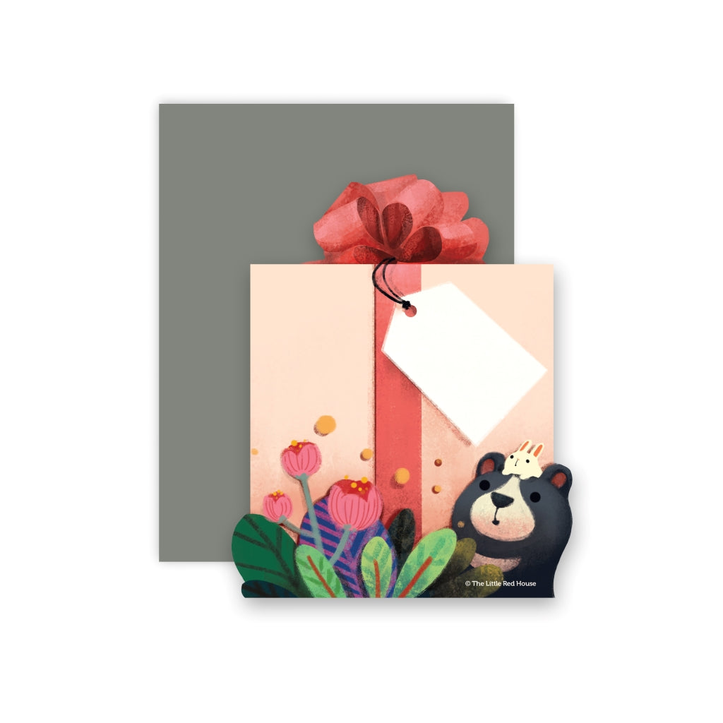 Moon Bear with Bunny die cat flat card