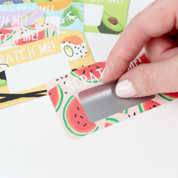 Scratch-off tiny note cards food